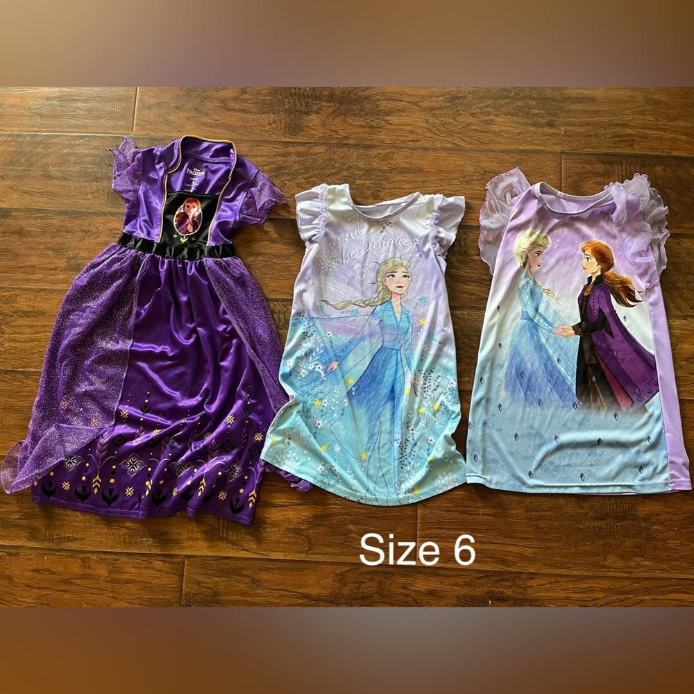 Girls Disney Frozen Nightgown Dressup 3pk dresses bundle (Size 6)